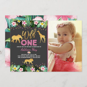 Wild One Birthday Invitation Oerwoud Animals Party Kaart