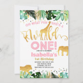 Wild One Birthday Invitation Oerwoud Animals Party Kaart (Voorkant)