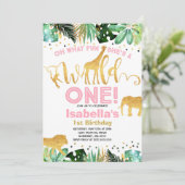 Wild One Birthday Invitation Oerwoud Animals Party Kaart (Staand voorkant)