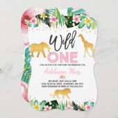 Wild One Birthday Invitation Oerwoud Animals Party Kaart (Voorkant / Achterkant)