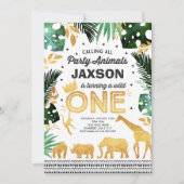 Wild One Birthday Invitation Oerwoud Animals Party Kaart (Voorkant)