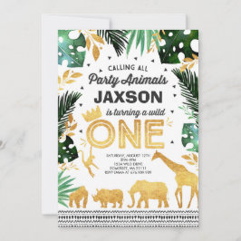 Wild One Birthday Invitation Oerwoud Animals Party Kaart