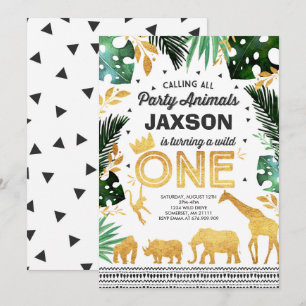 Wild One Birthday Invitation Oerwoud Animals Party Kaart