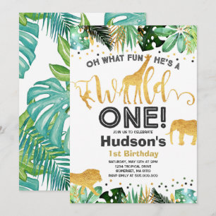 Wild One Birthday Invitation Oerwoud Animals Party Kaart