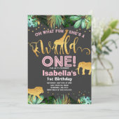 Wild One Birthday Invitation Oerwoud Animals Party Kaart (Staand voorkant)