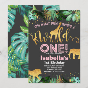 Wild One Birthday Invitation Oerwoud Animals Party Kaart