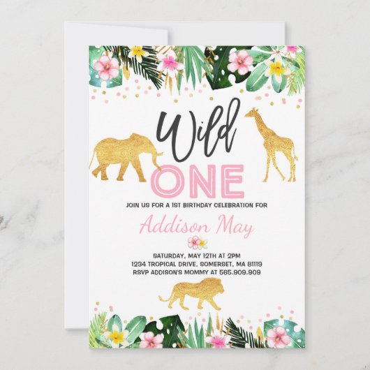 Wild One Birthday Invitation Oerwoud Animals Party Kaart (Voorkant)