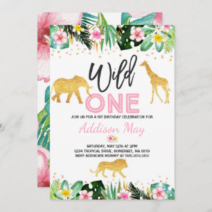 Wild One Birthday Invitation Oerwoud Animals Party Kaart