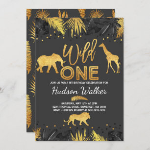 Wild One Birthday Invitation Oerwoud Animals Party Kaart