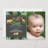 Wild One Birthday Invitation Oerwoud Animals Party Kaart (Voorkant)