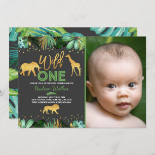 Wild One Birthday Invitation Oerwoud Animals Party Kaart