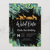 Wild One Birthday Invitation Oerwoud Party Animals Kaart (Voorkant / Achterkant)