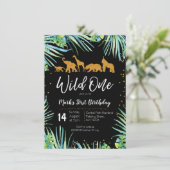 Wild One Birthday Invitation Oerwoud Party Animals Kaart (Staand voorkant)