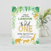Wild One Birthday Invitation Oerwoud Safari Animal Kaart (Staand voorkant)