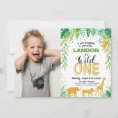Wild One Birthday Invitation Oerwoud Safari Animal Kaart (Voorkant)