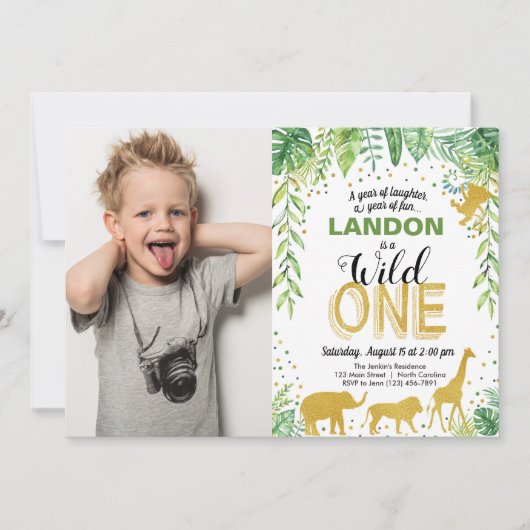 Wild One Birthday Invitation Oerwoud Safari Animal Kaart (Voorkant)