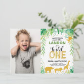 Wild One Birthday Invitation Oerwoud Safari Animal Kaart (Staand voorkant)