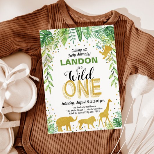 Wild One Birthday Invitation Oerwoud Safari Animal Kaart