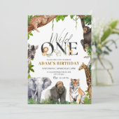 Wild One Birthday Invitation, Safari 1e verjaardag Kaart (Staand voorkant)