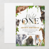 Wild One Birthday Invitation, Safari 1e verjaardag Kaart (Voorkant / Achterkant)