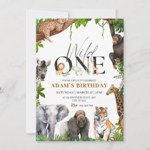 Wild One Birthday Invitation, Safari 1e verjaardag Kaart