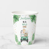 Wild One Birthday Invitation Safari Animals Balloo Papieren Bekers (Achterkant)