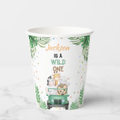 Wild One Birthday Invitation Safari Animals Balloo Papieren Bekers (Voorkant)