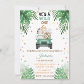 Wild One Birthday Invitation Safari Animals Kaart (Voorkant)
