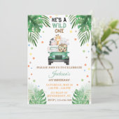 Wild One Birthday Invitation Safari Animals Kaart (Staand voorkant)