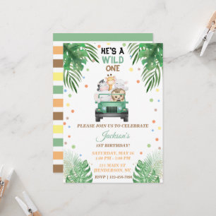 Wild One Birthday Invitation Safari Animals Kaart