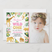 Wild One Birthday Invitation Safari Animals Party Kaart (Voorkant)