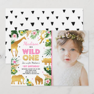 Wild One Birthday Invitation Safari Animals Party Kaart