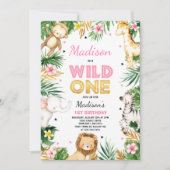 Wild One Birthday Invitation Safari Animals Party Kaart (Voorkant)