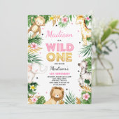 Wild One Birthday Invitation Safari Animals Party Kaart (Staand voorkant)