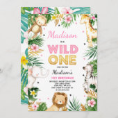 Wild One Birthday Invitation Safari Animals Party Kaart (Voorkant / Achterkant)