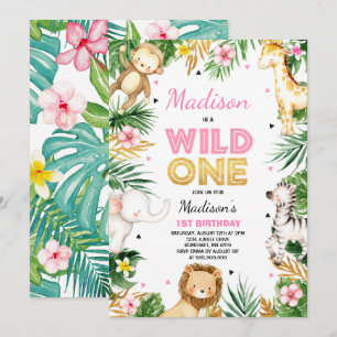 Wild One Birthday Invitation Safari Animals Party Kaart