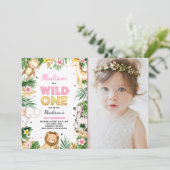 Wild One Birthday Invitation Safari Animals Party Kaart (Staand voorkant)