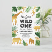 Wild One Birthday Invitation Safari Animals Party Kaart (Staand voorkant)
