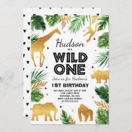 Wild One Birthday Invitation Safari Animals Party Kaart