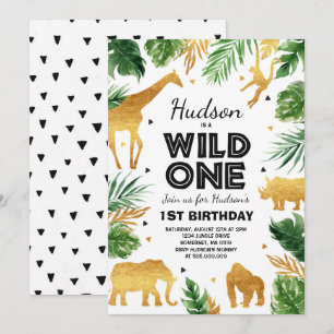 Wild One Birthday Invitation Safari Animals Party Kaart