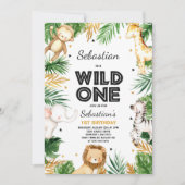 Wild One Birthday Invitation Safari Animals Party Kaart (Voorkant)