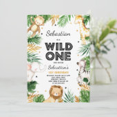 Wild One Birthday Invitation Safari Animals Party Kaart (Staand voorkant)