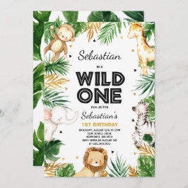 Wild One Birthday Invitation Safari Animals Party Kaart