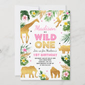 Wild One Birthday Invitation Safari Animals Party Kaart (Voorkant)