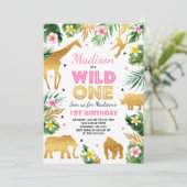 Wild One Birthday Invitation Safari Animals Party Kaart (Staand voorkant)