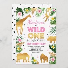 Wild One Birthday Invitation Safari Animals Party Kaart