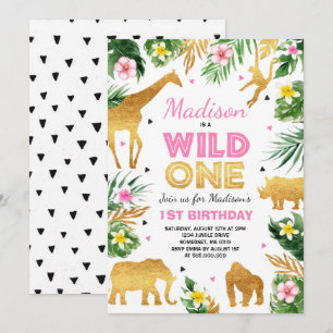Wild One Birthday Invitation Safari Animals Party Kaart