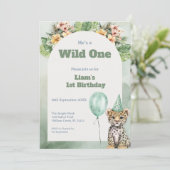 Wild One Birthday Invitation • Safari Jungle Party Kaart (Staand voorkant)