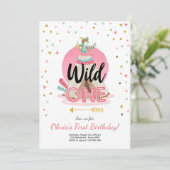 Wild One Birthday Invitation Teepee Boho Girl Wood Kaart (Staand voorkant)