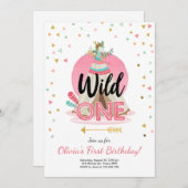 Wild One Birthday Invitation Teepee Boho Girl Wood Kaart (Voorkant / Achterkant)